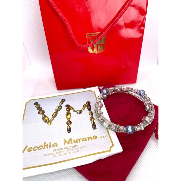 Vecchia Murano Venice Italy Glass Bead Memory Coil Bracelet Gift Bag Certificate - Picture 15 of 15